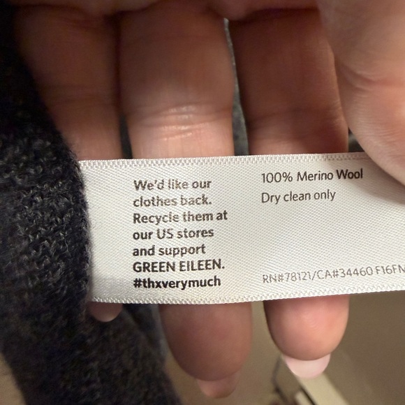 Eileen Fisher 100% Merino Wool Windowpane Open Front Cardigan – Size M - Picture 3 of 4